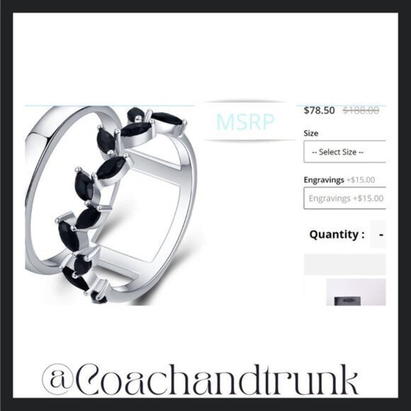 Black Spinel Marquise Prong Set Silver Hyperbole Ring NWT Size 7 - Picture 5 of 5